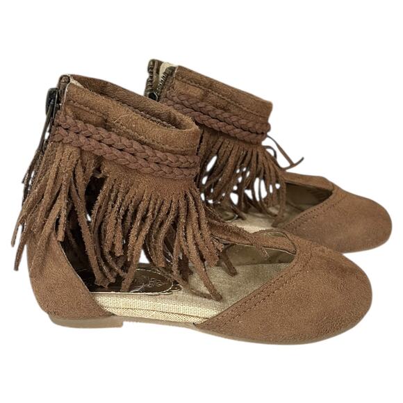 NEW Joyfolie Fennah Fringed Sandals in Pecan Brown Suede Toddler Girl Size 8 - Picture 1 of 6